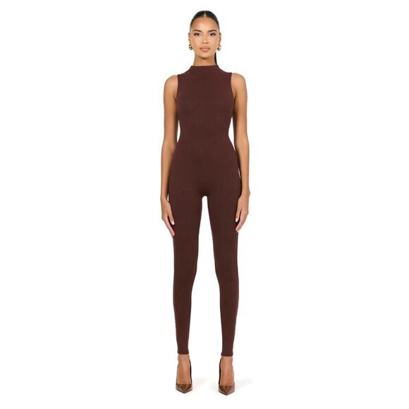 Naked Wardrobe NWOT Brown The NW Sleeveless Jumpsuit Size S